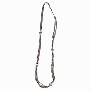 Silver Multi-Strand Chain Necklace w/ Metallic Beads | Adjustable Length